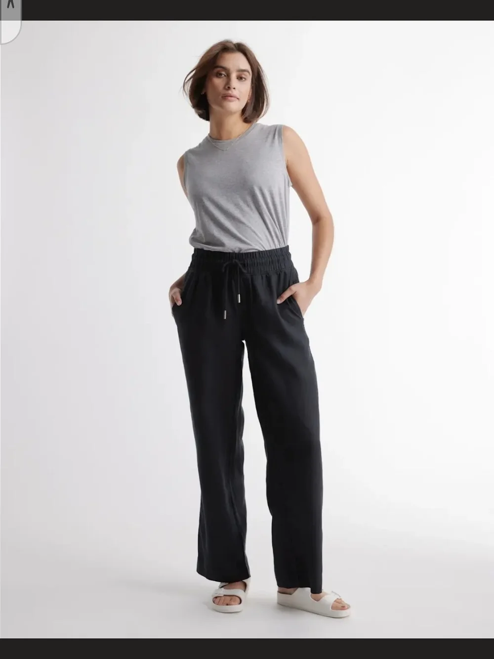 Quince NWT Black European Linen Wide-Leg Drawstring Pants